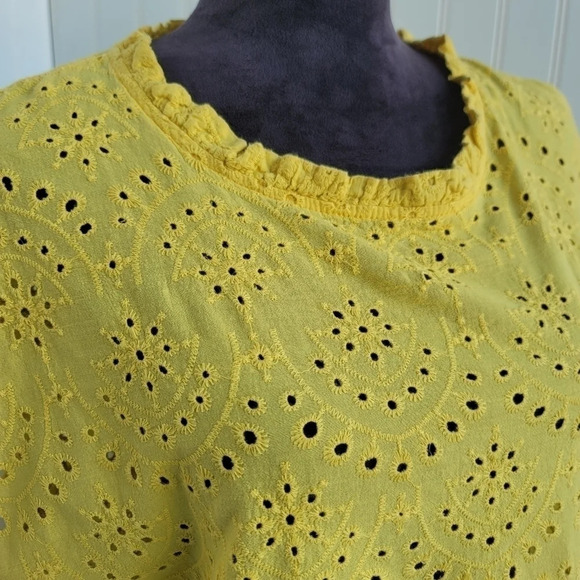 Shein Yellow Boho Scalloped Eyelet Blouse Womens Cotton Blend Keyhole 2XL - Picture 5 of 9